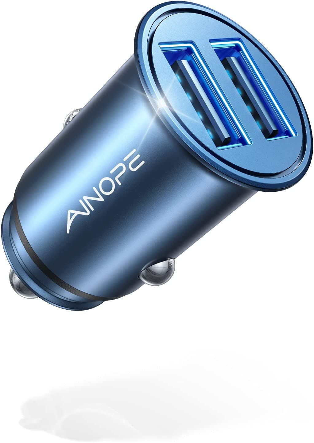 Car Charger, AINOPE Smallest 4.8A All Metal USB Car Charger Port Fast Charge Car Charger Adapter Flush Fit Compatible with Iphone 14 Pro Max/13/12/11/X/6S, Ipad Air 2/Mini 3, Samsung Note 9/S10/S9/S8 Ainope Robin Blue