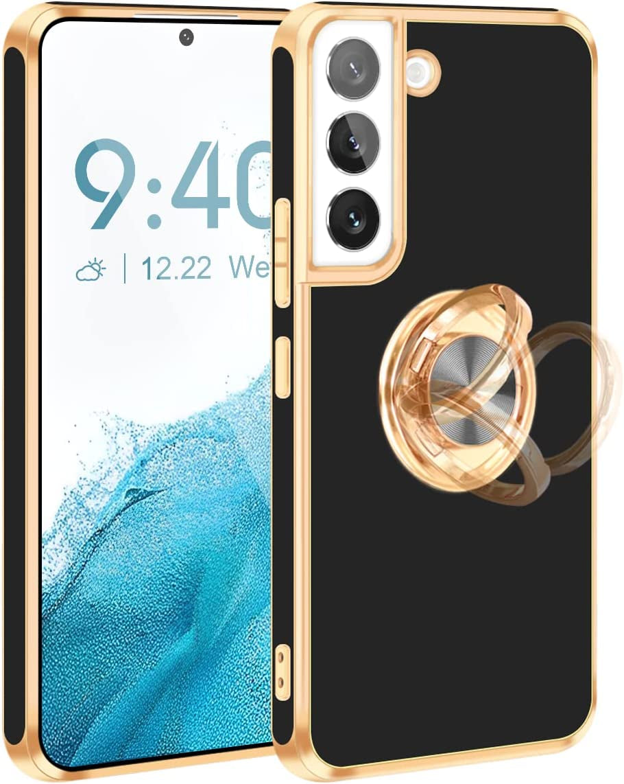 Fingic Samsung Galaxy S22 Case, Galaxy S22 Case with 360° Ring Holder Slim Kickstand Magnetic Support Car Mount Women Girls Soft TPU Protective Phone Case for Samsung Galaxy S22 6.1", Purple Fingic Black/Gold
