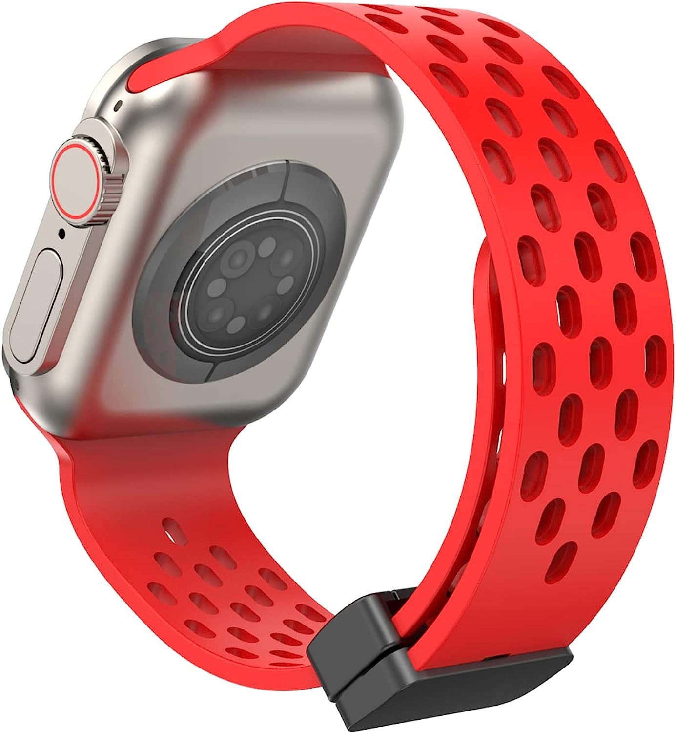 Magnetic Folding Buckle Sport Watch Band,Compatible with Apple Watch Band 38Mm 40Mm 41Mm 42Mm 44Mm 45Mm 49Mm,Soft Silicone Strap for Iwatch Ultra Series 8 7 6 5 4 3 2 1 SE, for Men Women PZAZT Red 42MM/44MM/45MM/49MM