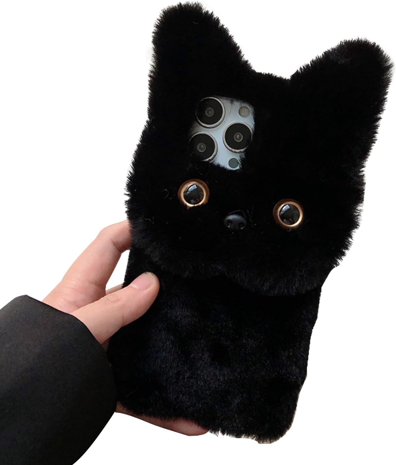 SINQERISHT Furry Plush Case for Samsung Galaxy S21 Phone Case Fluffy Girls Cute Winter Warm Hair Handmade Cat Cover Shockproof Protective Kawaii Cover for Girls Women(Pink) SINQERISHT Black Galaxy A72