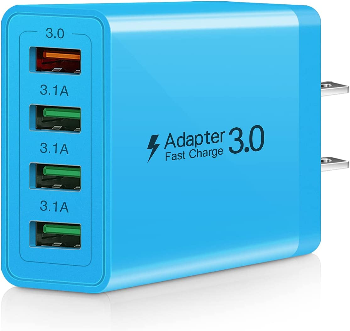 Fast Charging 3.0 Wall Charger, 4-Ports USB Wall Charger, Iseekerkit 3.0 USB Charger with Fast USB Adaptive Adapter Block Compatible for 10W Wireless Charger Galaxy S9 S8 Note 8 9,Tablet,Iphone,Pad Shenzhen Nuomige Electronics Co., Ltd Blue