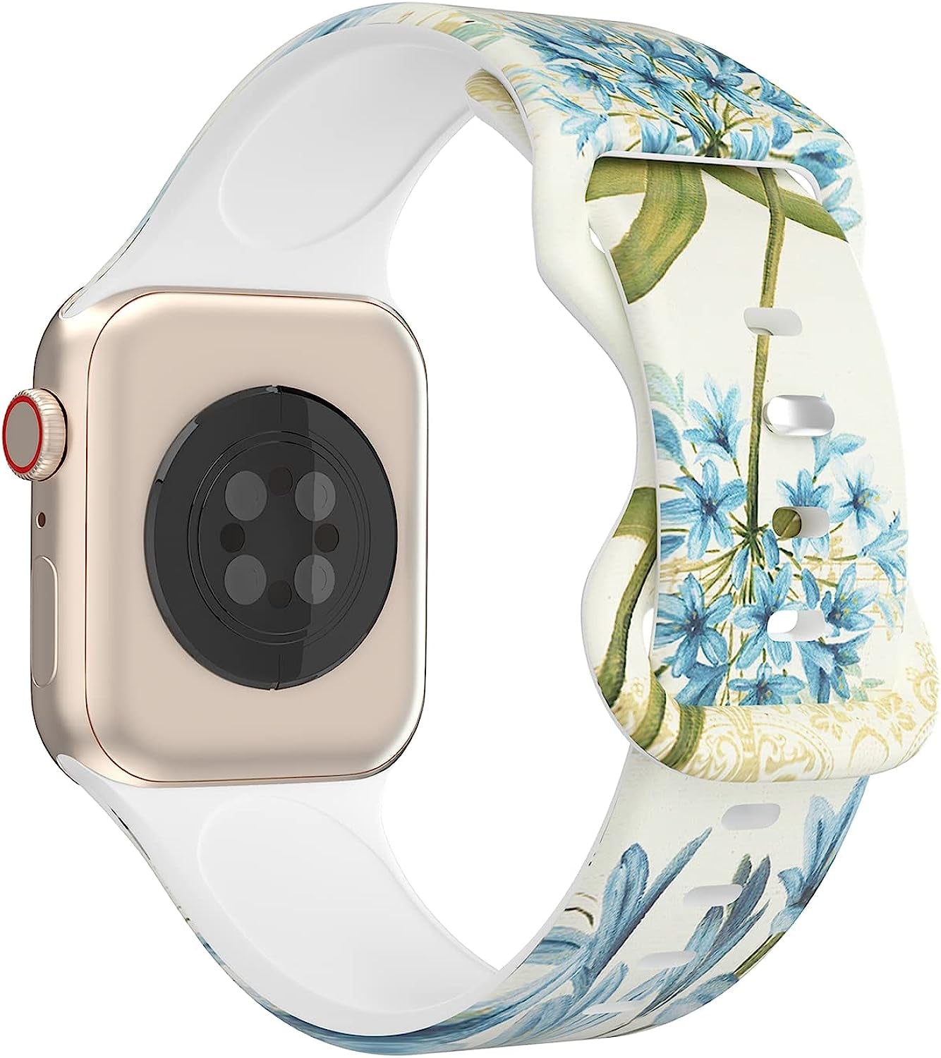 Floral Apple Watch Bands 38Mm 40Mm 41Mm 42Mm 44Mm 45Mm for Women Men, Soft Silicone Sport Replacement Watch Band Flower Design Breathable Slim Strap Wristband for Iwatch Series SE 7 6 5 4 3 2 1 Band HONEYBABY 07 42mm/44mm/45mm