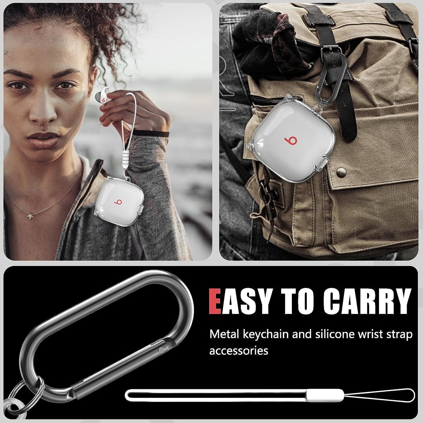 Inesore Beats Fit Pro Case with Safety Lock,Clear Case for Apple Beats Fit Pro 2021,Beats Fit Pro Accessories with Anti-Lost Keychain/Silicone Wrist Strap(Clear) Inesore