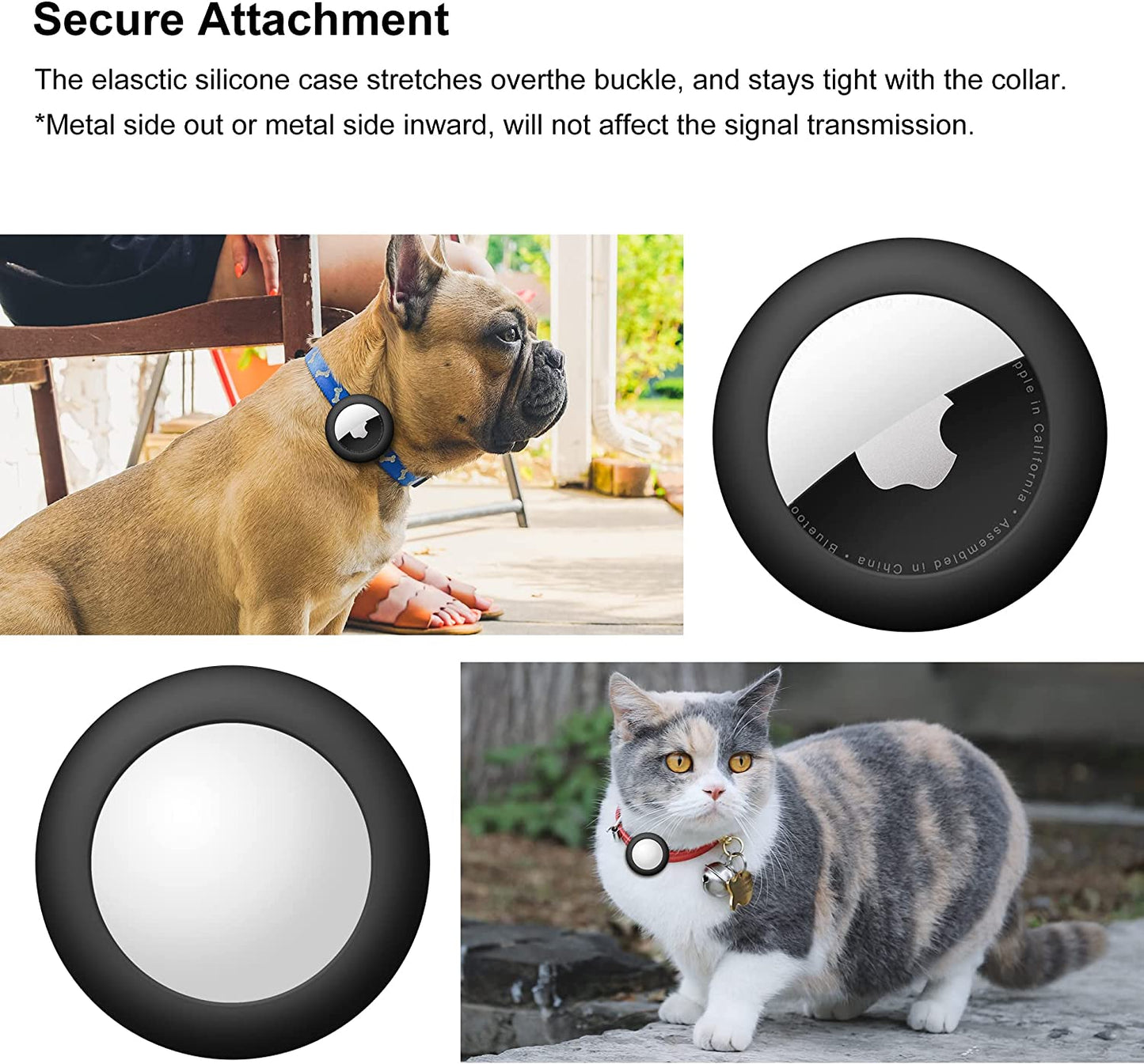 Airtag Cat Collar Holder for Apple Air Tag, 2 Pack Waterproof Case Cover for Cat Dog Collar with 3/8 Inch, Compatible with Cat Dog Collars Charms (Black&Black) DLENP
