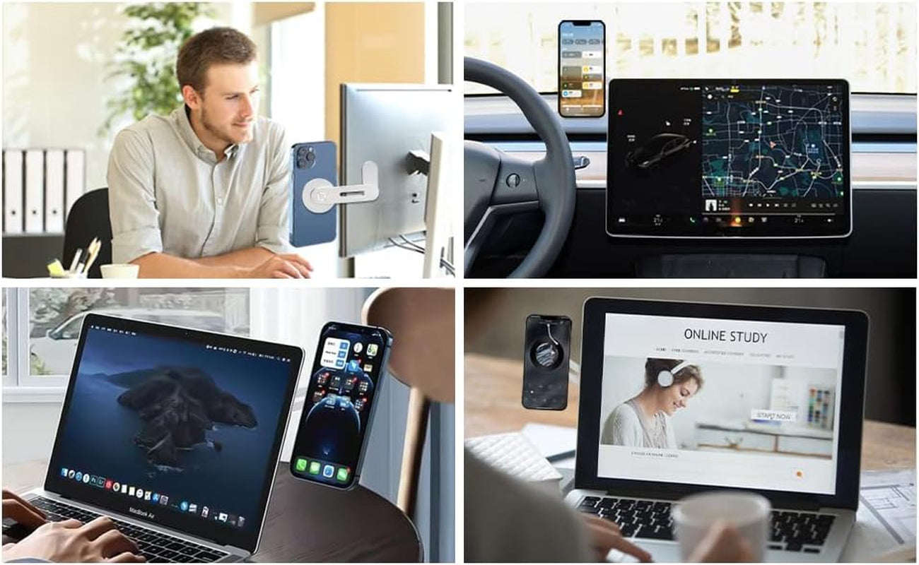 Cham-X Magnetic Phone Holder for Laptop, Adjustable and Foldable Computer or Car Monitor Side Mount, Portable Magsafe Bracket Compatible with Iphone 14/13/12 Series Cham-X