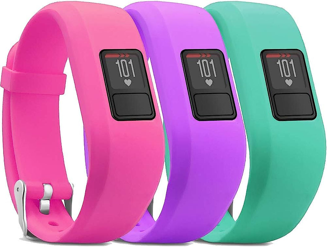 Ibrek for Garmin Vivofit 3/Jr/Jr 2 Bands, Adjustable Replacement Wristbands with Watch Buckle for Kids Women Men(No Tracker) iBREK 3 Pack:Pink&Purple&Teal Small (4.7-6.2 in)