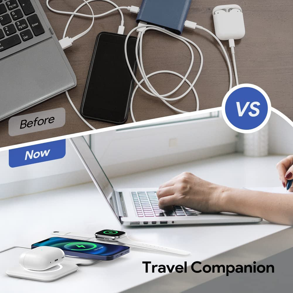 Magnetic Wireless Charger for Iphone: CYFIBYNO Fodable 3 in 1 Charging Station, Iphone Travel Wireless Charger Compatible with Magsafe for Iphone, Samsung, Airpods 3/2/Pro, Apple Iwatch. CYFIBYNO