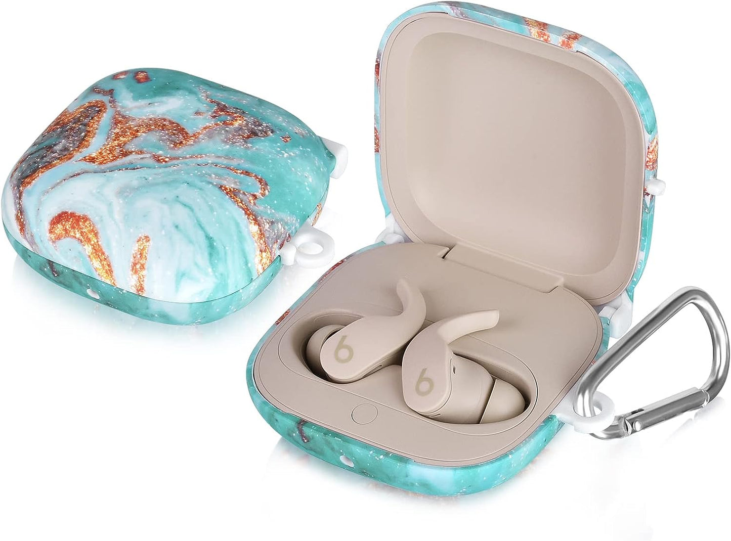 Beats Fit Pro Case Cover, QINGQING Cute Hard Case for Apple Beats Fit Pro 2021/2022 Protective Earbuds Case with Keychain for Men Women (Blue Floral) QINGQING Green Marble