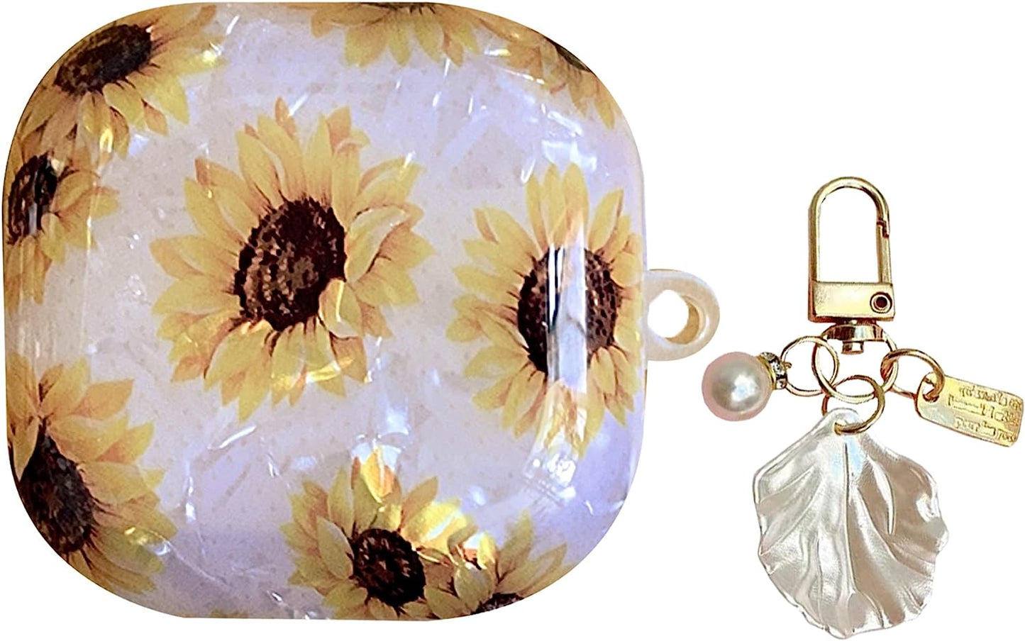 HENJI Case for Samsung Galaxy Buds 2 Case (2021) / Galaxy Buds Pro Case (2021) / Galaxy Buds Live Case (2020), Full Protective Pearl Shell Cover with Pearl Keychain for Women Girl (Leopard Grain B) HENJI Sunflower