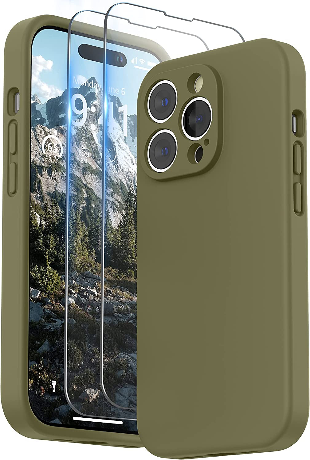 SURPHY Designed for Iphone 14 Pro Max Case with Screen Protector, (With Camera Protection + Soft Microfiber Lining) Liquid Silicone Phone Case, Blue Jay SURPHY Khaki Green
