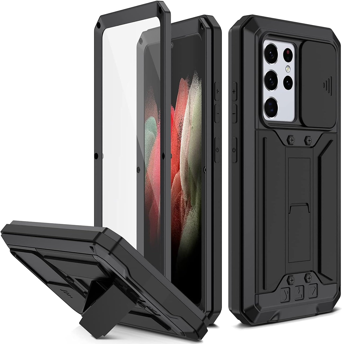 Lunivop Metal Silicone Compatible with Samsung Galaxy S21 Ultra 6.8 Inch Case Camera Protection Heavy Duty Protection Doom Glass Cover Cases Shockproof Holder with Built in Screen Protector (Silver) Homing pigeon Black