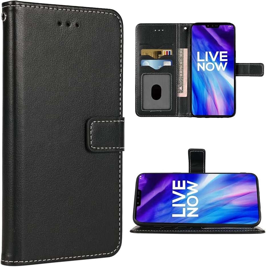 FDCWTSH Compatible with LG V40 Thinq Wallet Case Wrist Strap Lanyard Leather Flip Cover Card Holder Stand Cell Accessories Phone Cases for LGV40 Storm V 40 Thin Q V40Thinq LG40 40V 40Thinq Blue FDCWTSH Black