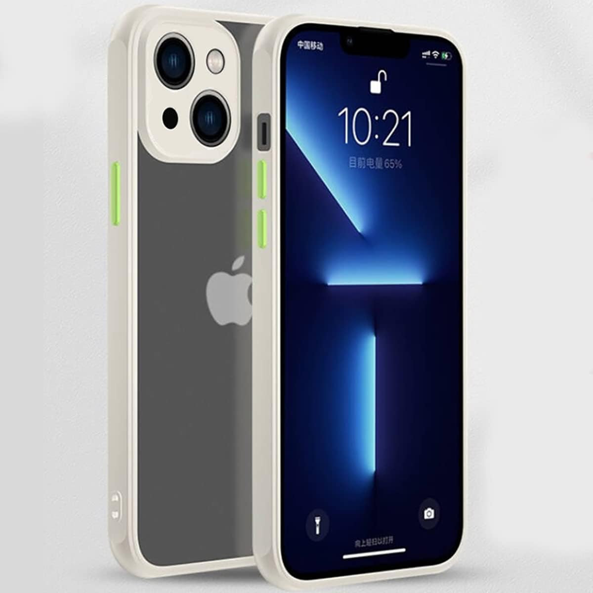 ZEZHOU Iphone 13 Mini Clear Case with Camera Lens Protector, Non Yellow Square Electroplated Edge, Upgraded Shockproof Inner Silicone Bumper Shell, Slim Thin Phone Case for Iphone 13 Mini 6.1", Black ZEZHOU Matte Hard Back, White Soft Bumper+Green Buttons Design For Iphone 13 Case, 6.1"