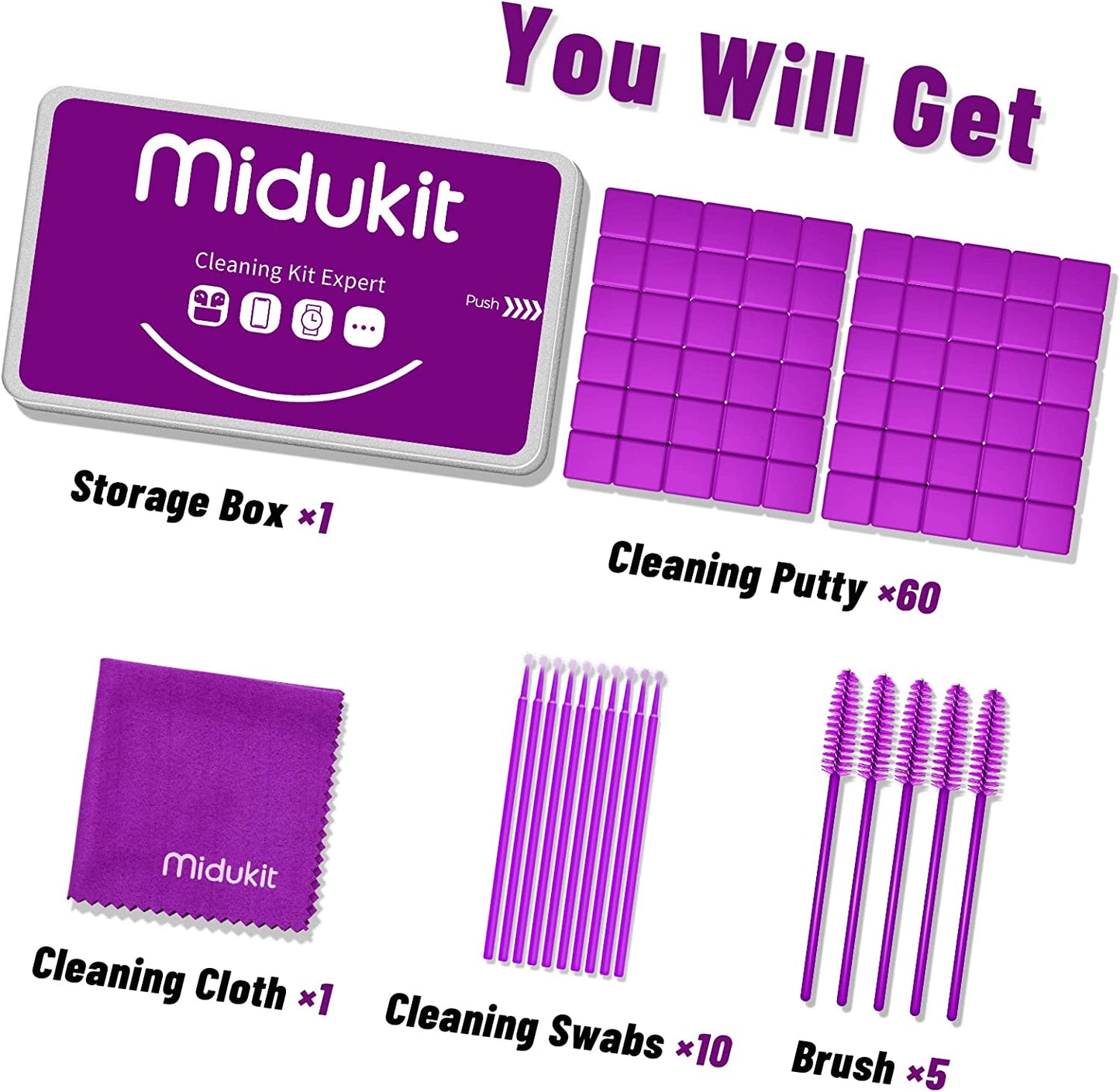 Midukit Cleaner Kit for Airpod, Cleaning Kit Compatible with Airpods, Earbud Cleaning Putty, Fits Earbud Phone Ear Wax Dirt, Cleaner Putty with Microfiber Cleaning Cloth & Brushes, Earbud Cleaning Kit Midukit