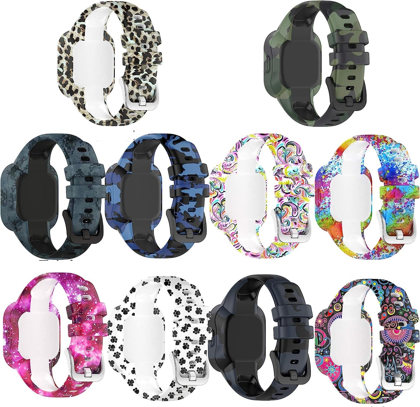 Bands Compatible with Garmin Vivofit Jr.3 Bands Accessories Replacement Band Camouflage Floral Leopard Pattern Starp for Kids Boys Girls with Metal Secure Clasp for Vivofit Jr.3 Chofit 10-Pack