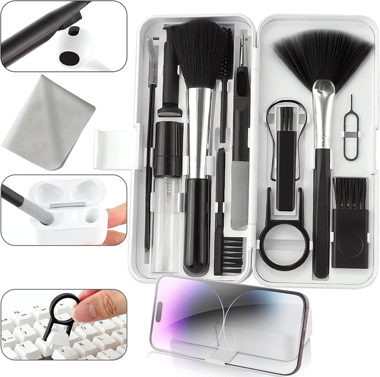 8 in 1 Electronic Cleaning Kit - Keyboard Cleaner, Keyboard Cleaning Kit, Laptop Cleaner, Laptop Cleaning Kit, All in One Electronic Cleaner Kit for Airpods/Laptop/Phone(Can Be Used as a Phone Holder) huizhoushihuiyangquhongfengyuanmaoyiyouxiangongsi A-18 in 1