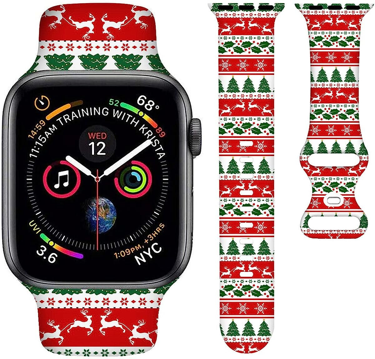 BACDOILQ Christmas Thanksgiving Watch Band Smartwatch Replacement Compatible with Watch 38Mm 40Mm 41Mm 42Mm 44Mm 45Mm Silicone Strap for Watch Series 7/6/5/4/3/2/1/SE BACDOILQ Christmas-2 38/40/41mm