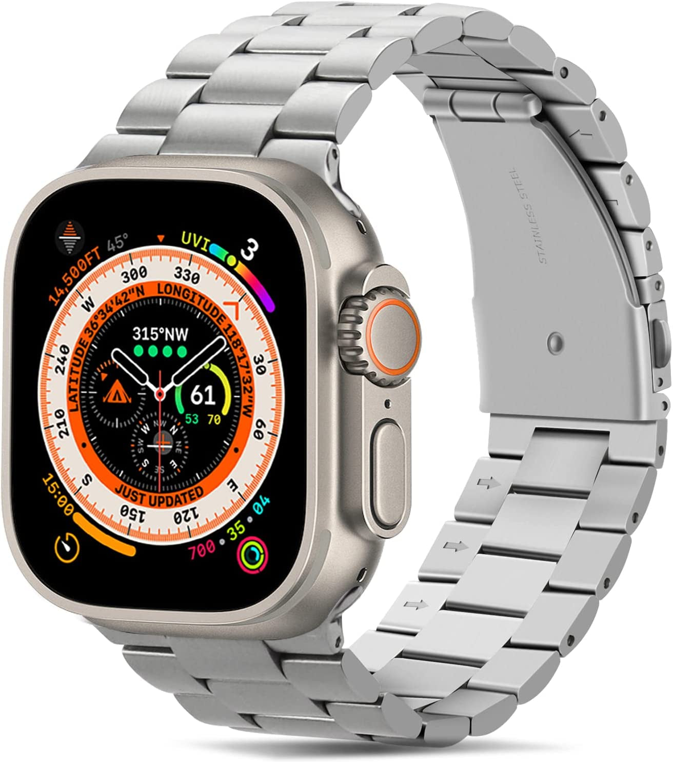 Tasikar Band Compatible with Apple Watch Band 49Mm Ultra Premium Stainless Steel Metal Replacement Strap with Case Compatible with Apple Watch Ultra 49Mm (Starlight) Tasikar Silver 49mm/Ultra