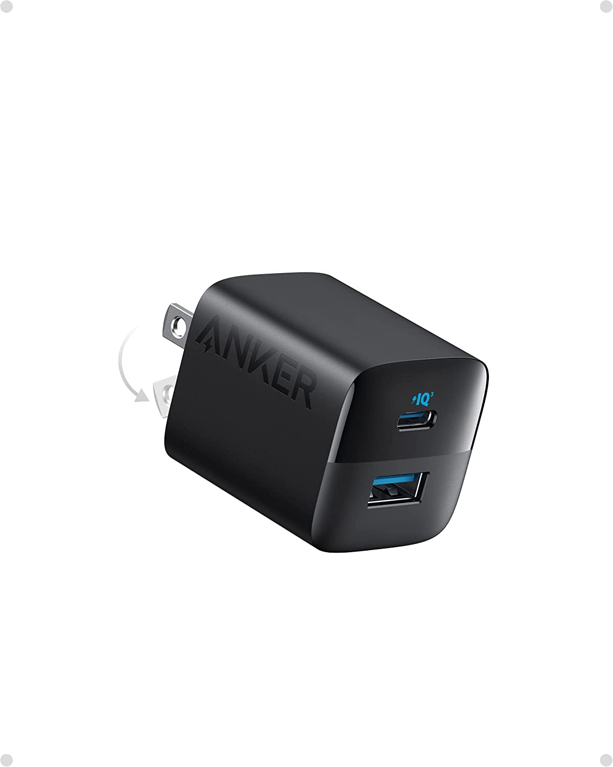 USB C Charger 33W, Anker 323 Charger, 2 Port Compact Charger with Foldable Plug for Iphone 14/14 Plus/14 Pro/14 Pro Max/13/12, Pixel, Galaxy, Ipad/Ipad Mini and More (Cable Not Included) - White Anker Black