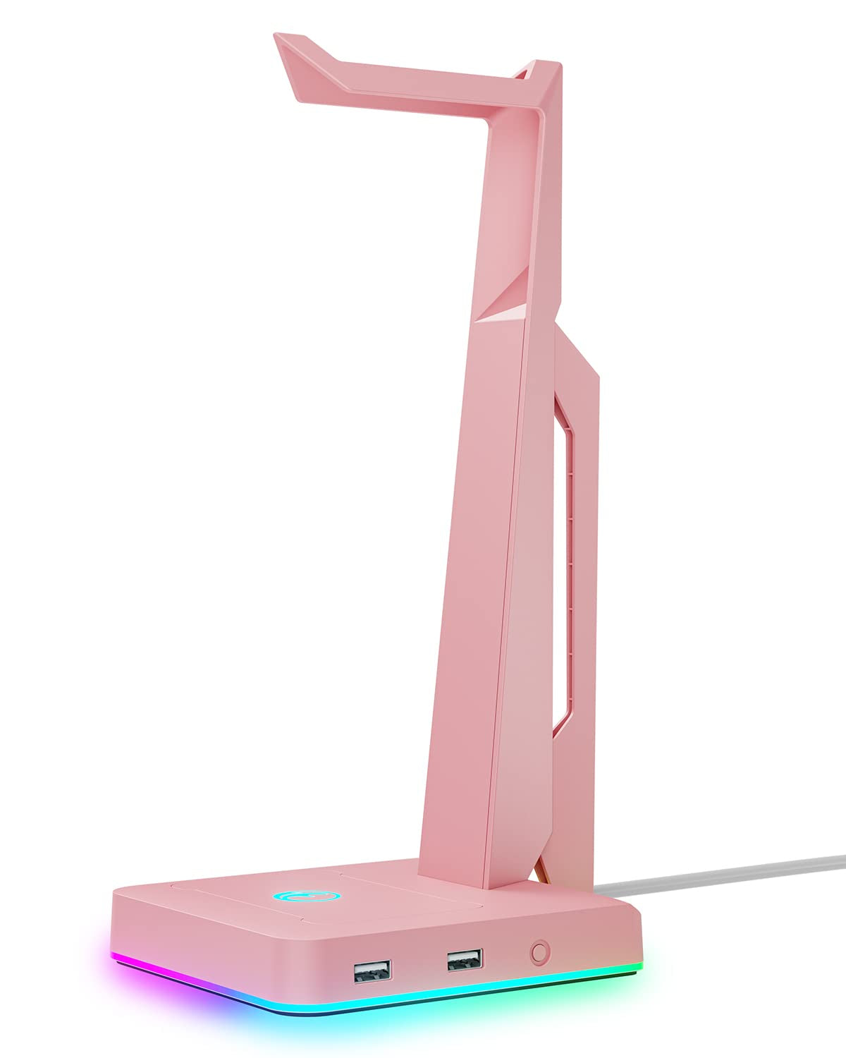 IFYOO RGB Gaming Headset Stand with 2 USB Ports, Game Headphone Mount for PC, Xbox One, PS4, Switch, Earphone Holder Hanger, Great for Gaming Stations, Fancy Desk Gamer Accessories, Black IFYOO Pink