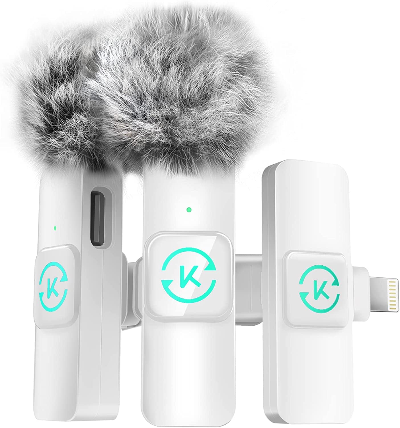 Kingwell Wireless Lavalier Microphone for Iphone, 2 Mini Lapel Microphones with Clearer Audio for Video Recording, Interview, Vlog (Black) Kingwell White