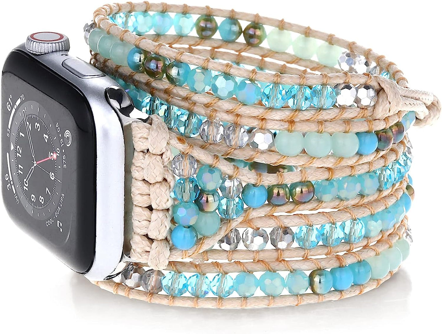 Wingoden Beaded Boho Watch Band Compatible Apple Watch Band 41Mm/38Mm/40Mm 49Mm/45Mm/44Mm/42Mm 5 Wrap Watch Bracelet Apple Watch Strap for Women Men Natural Stone Iwatch Band Series 8/7/6/5/4/3/2/1/Se/Ultra Wingoden Blue 38mm/40mm/41mm(Fit 6"-6.7" wrist)