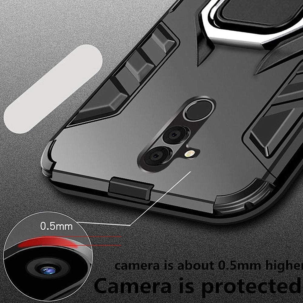 Duolide for Huawei P30 Lite Case, 2 in 1 Hybrid Heavy Duty Armor Shockproof Defender Kickstand Dual Layer Bumper Hard Back Case Cover Tempered Glass Screen Protector,Black DuoLide