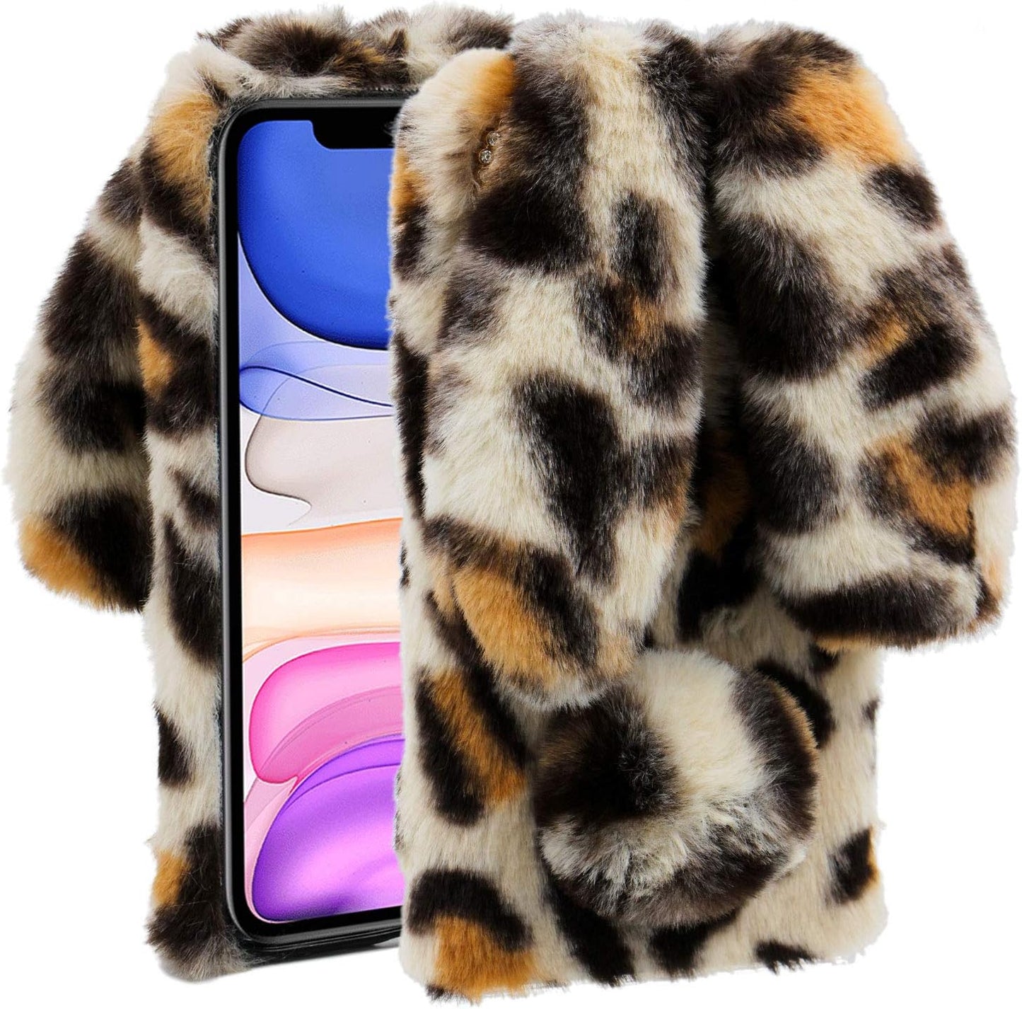 Compatible with Samsung Galaxy Note 20/Note 20 5G Case Rabbit Fur Ball Case Cute 3D Homemade Diamond Winter Warm Soft Furry Fluffy Fuzzy Bunny Ear Plush Purple Phone Case Cover for Girls Women Aearl Areall Beige Ears Samsung Galaxy Note 20 Ultra/Note 20 Ultra 5G