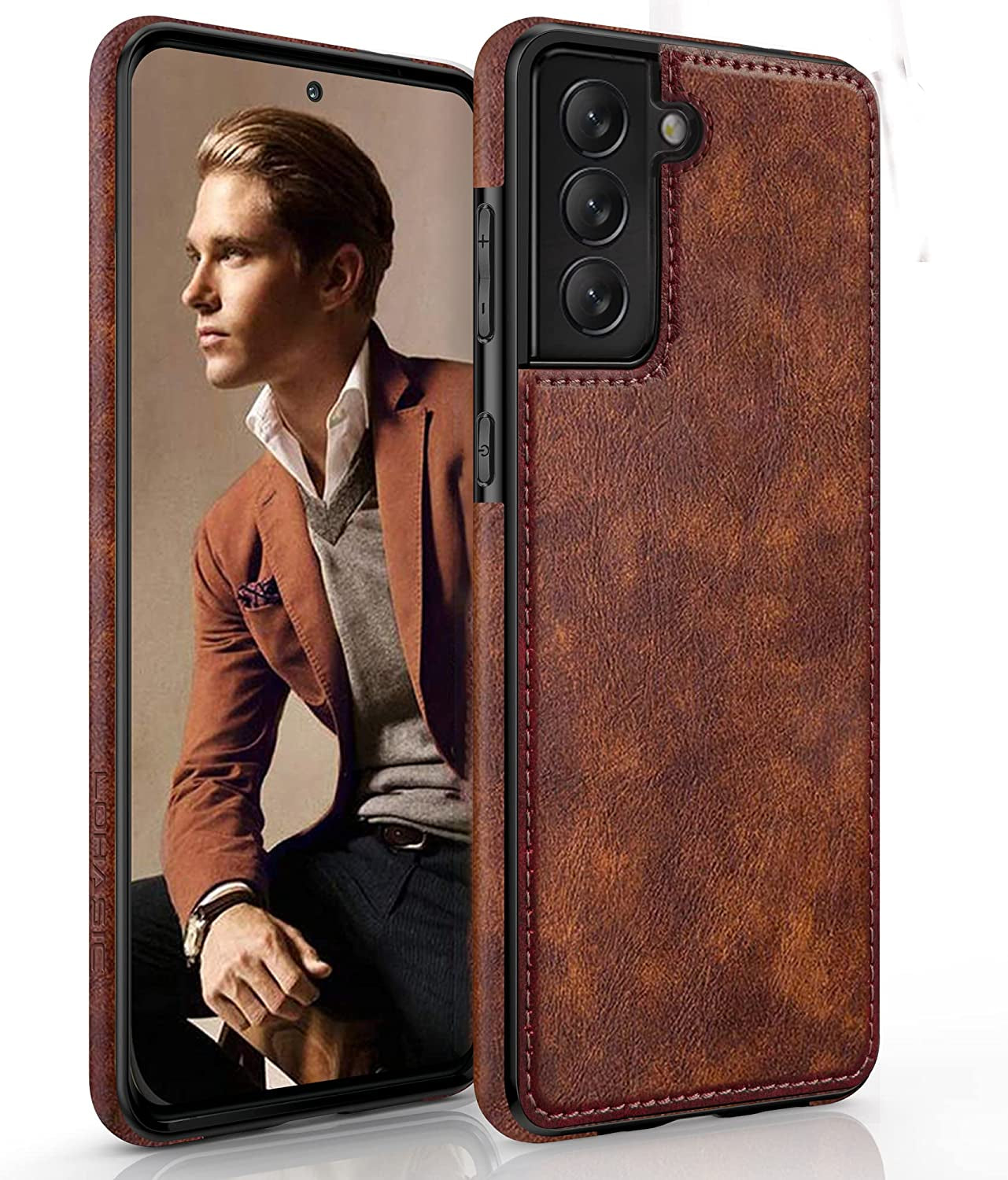 LOHASIC for Galaxy S22+ 5G Case, Luxury Elegant PU Leather Flexible Bumper Rugged Non-Slip Grip Shockproof Full Body Protective Cover Women Cases for Samsung Galaxy S22+ plus 6.6 Inch (2022) - Magenta LOHASIC Brown