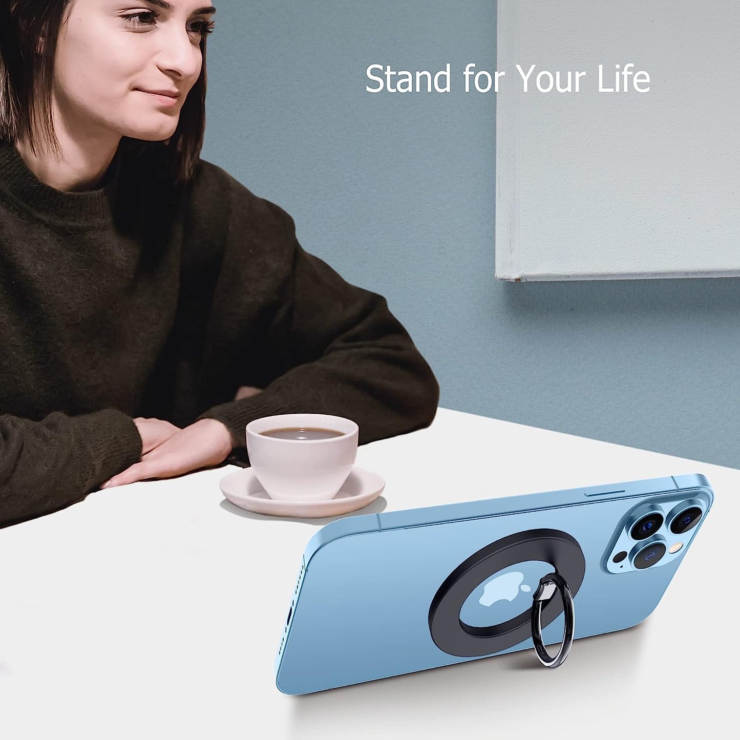 Magnetic Phone Ring Holder for Magsafe, Creadream Magnetic Finger Phone Ring Grip Stand, Adjustable Kickstand, Compatible with Iphone 14 13 12, Pro, Pro Max, Plus, Mini, Black CMEIY