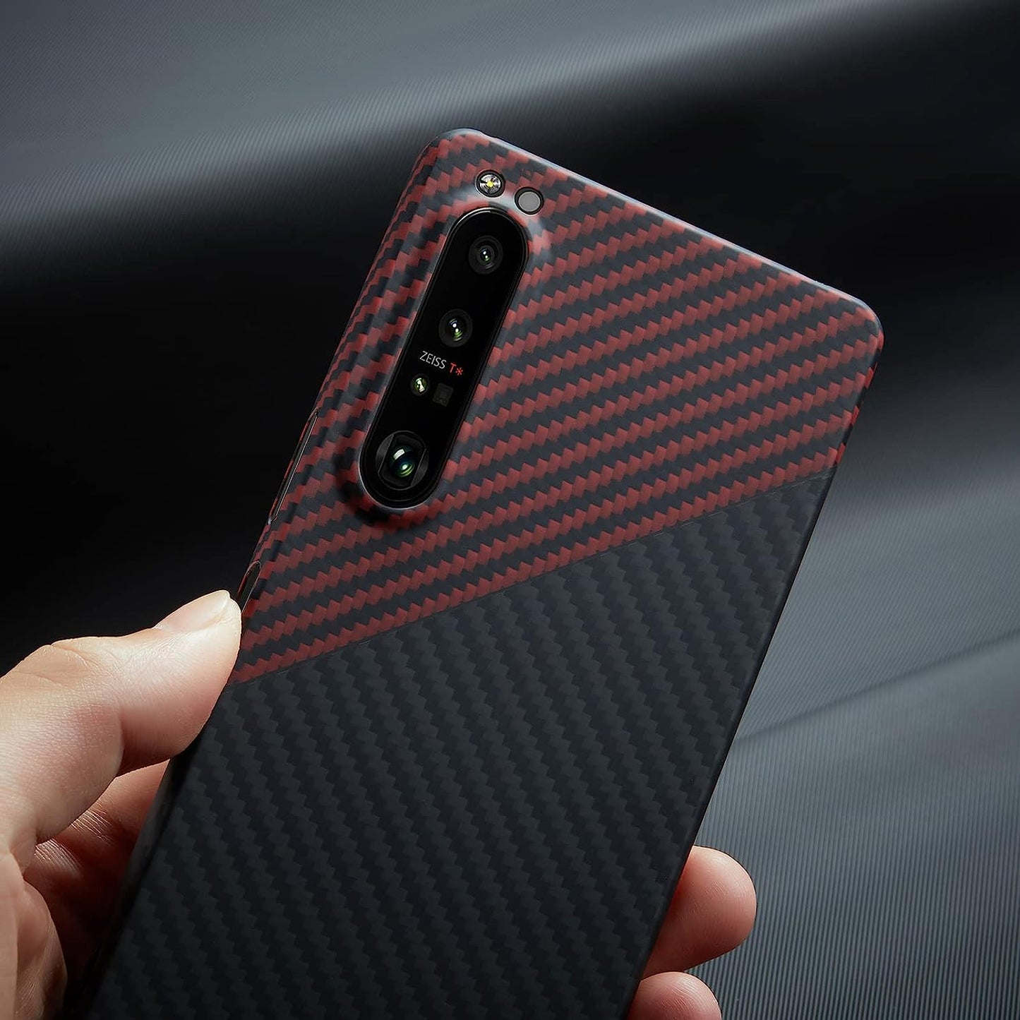 GIMENOHIG Ultra Thin and Lightweight Aramid Carbon Fiber Case for Sony Xperia 1 Iv (Red Black) GIMENOHIG01