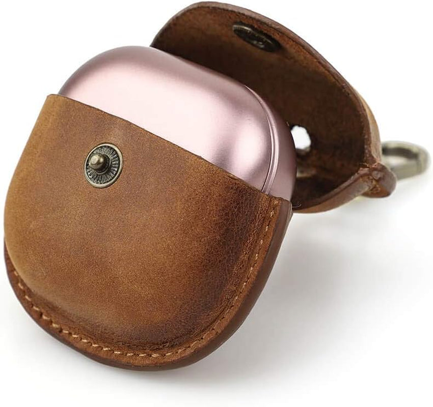 Genuine Leather Case for Galaxy Buds Live,Hiram Crazy Horse Leather Portable Travel Case for Galaxy Buds Live,Headphone Cases for Galaxy Buds Live Charging Case(Blue) Hiram Brown