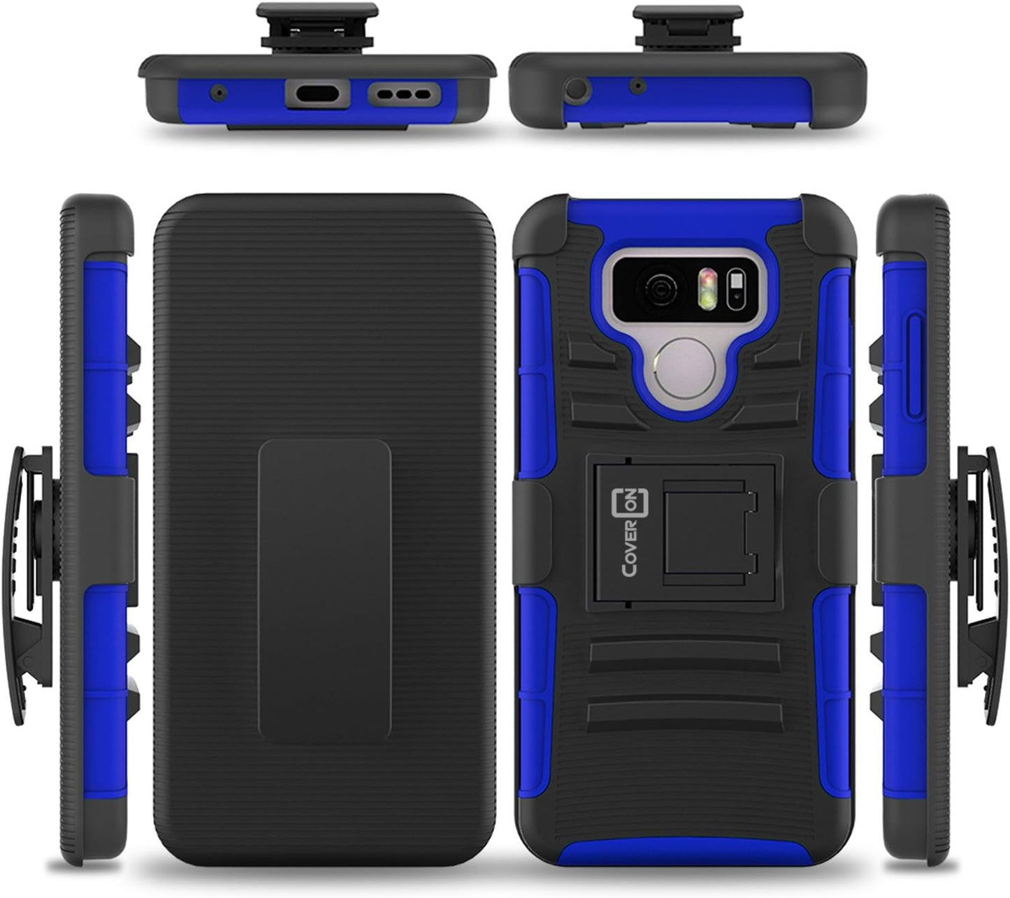 Coveron Kickstand Belt Clip Explorer Series for LG G6 / G6 plus Holster Case, Blue on Black CoverON