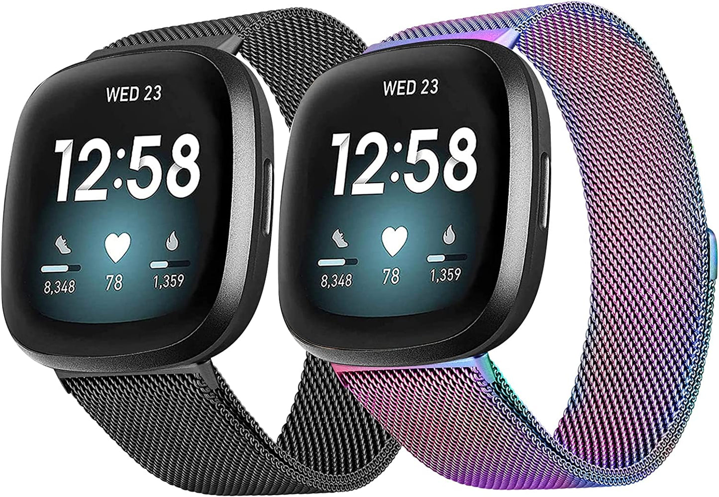 2Pack Metal Bands Compatible with Fitbit Versa 3 /Fitbit Versa 4 /Fitbit Sense 2 /Fitbit Sense Bands for Women Men, Stainless Steel Metal Adjustable Magnetic Strap Replacement for Versa 3/Fitbit Sense Afoskce Black+Colorful
