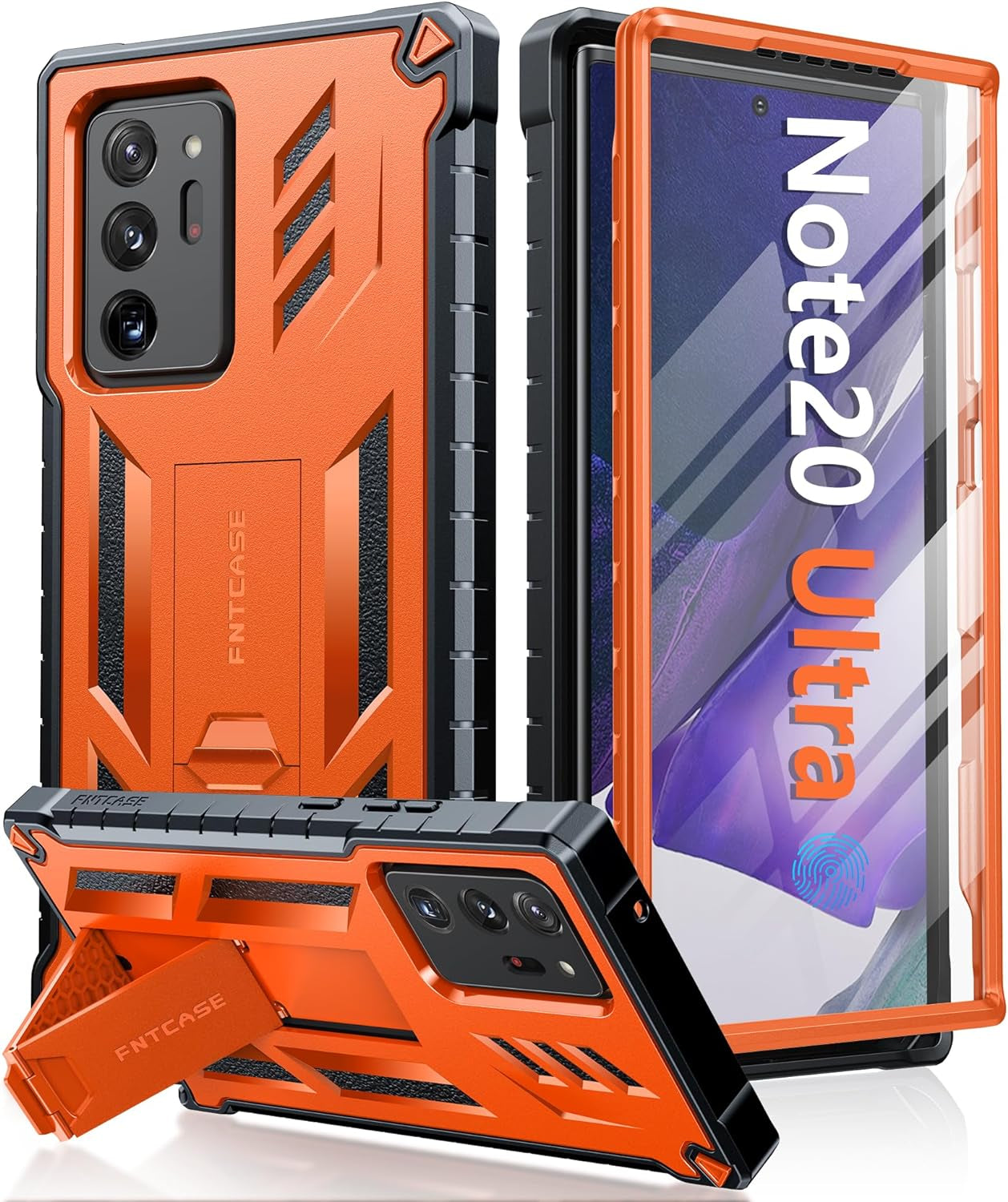 FNTCASE for Samsung Galaxy Note-20-Ultra Case: Military Grade Drop Proof Protection Phone Cover with Kickstand | Heavy Duty Shockproof Matte Textured Note20 Ultra 4G 5G Cases - 6.9 Inches Black FNTCASE Orange