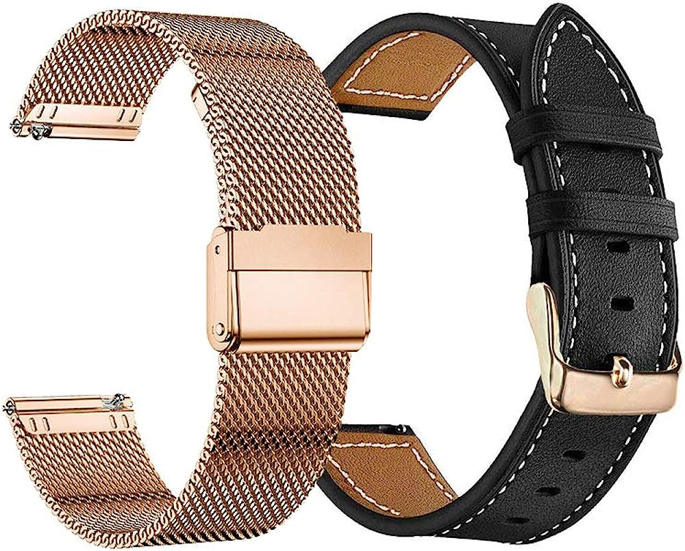 YEEJOK Fossil Women'S Gen 6/5E 42Mm Bands Replacement, 18Mm Milanese Mesh Woven+Leather Bands Compatible for Garmin Vivoactive 4S/Venu 2S, Fossil Gen 4 Q Venture HR Yeejok Rose Gold & Black