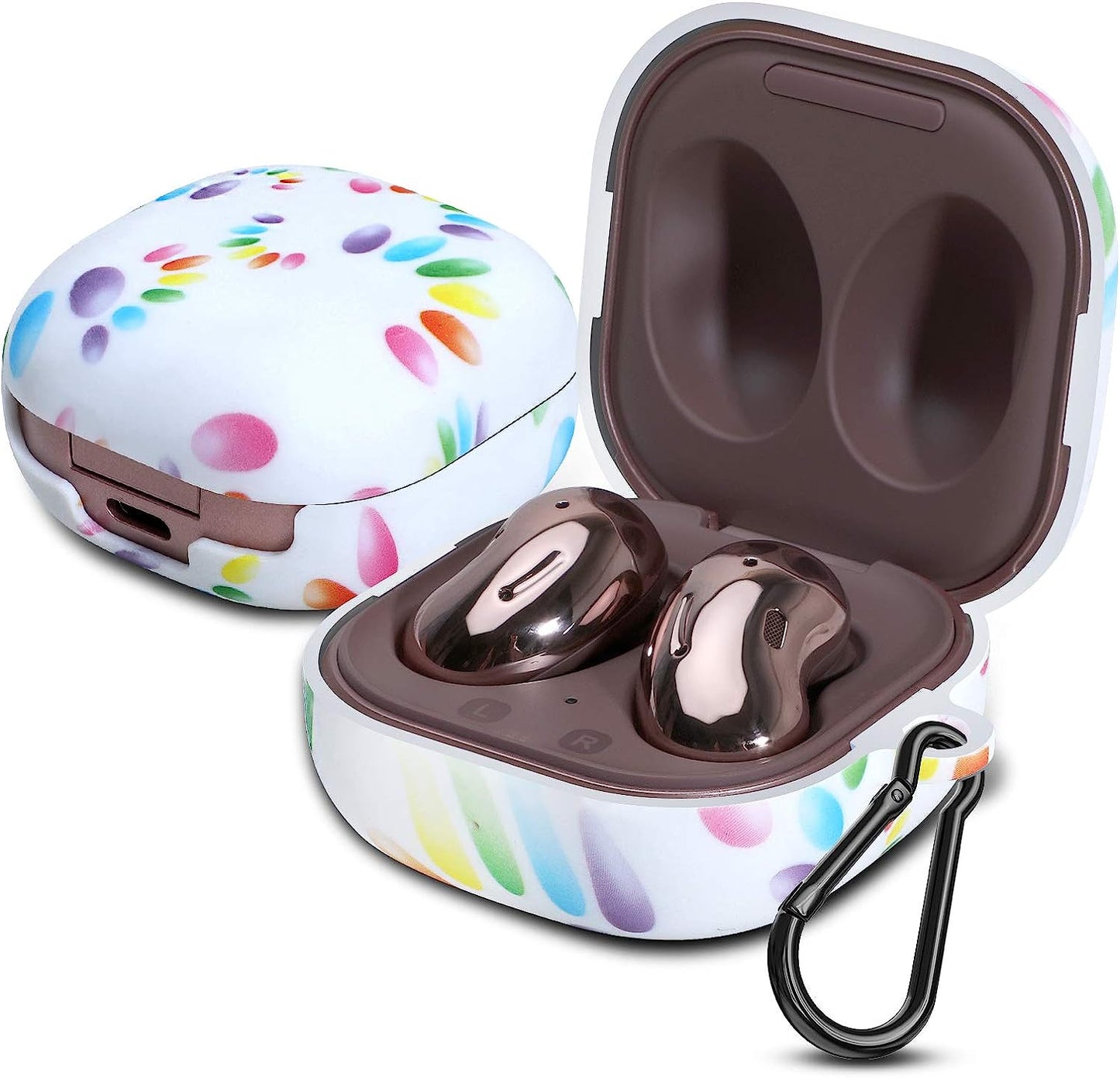 PC Plastic Hard Shell Case Cover for Galaxy Buds Live 2020/Galaxy Buds Pro 2021With Carabiner Anti-Lost & Shockproof Skin Accessories Compatible 2021 Latest Samsung Galaxy Buds 2 (Petal-Blue) ANKASI Petals-colorful