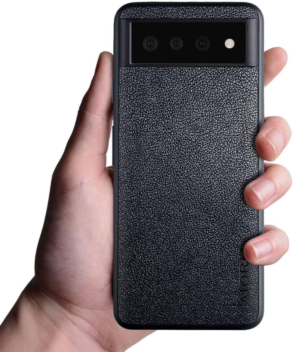 Aioria for Google Pixel 6 Pro Case, 6.71 Inch Premium PU Leather Phone Cover Retro Design Full Protective Case for Google Pixel 6 Pro 5G (Dark Red) Aioria Black