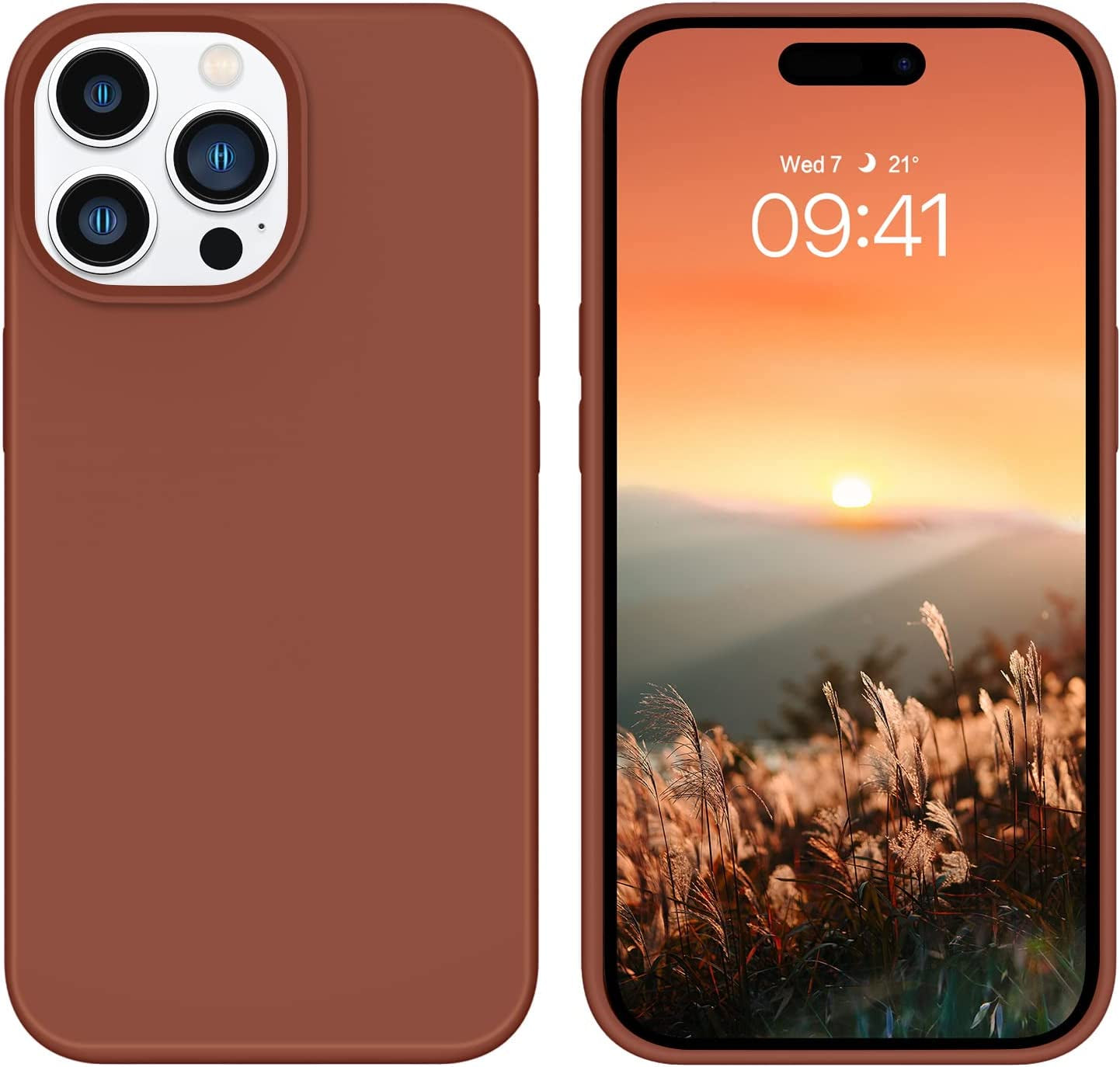 GUAGUA Compatible with Iphone 14 Pro Max Case 6.7 Inch Liquid Silicone Soft Gel Rubber Slim Microfiber Lining Cushion Texture Cover Shockproof Protective Case for Iphone 14 Pro Max, Brown GUAGUA