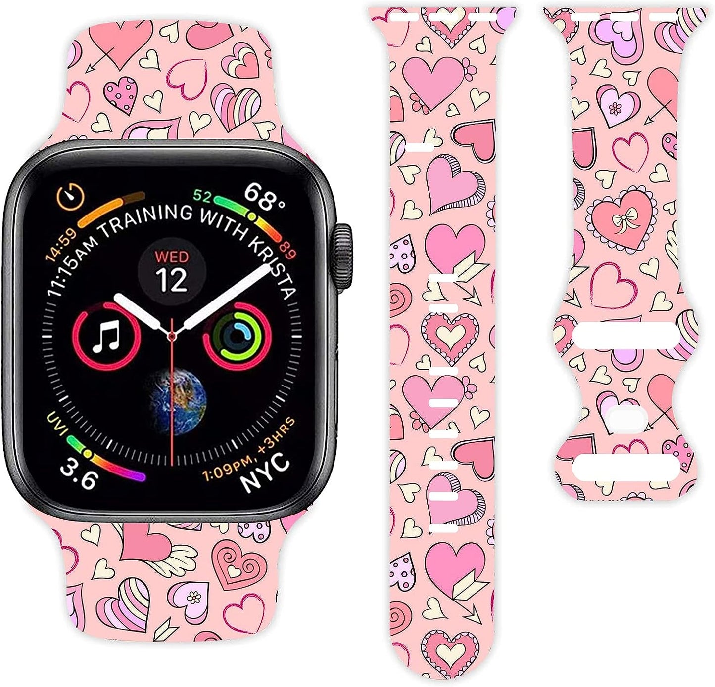 Valentine'S Day Holiday Watch Band Compatible with Apple Watch 38Mm 40Mm 42Mm 44Mm for Women Men Girls, Adjustable Soft Silicone Sport Strap Replacement Band with All Iwatch Series MohuanDd Pink-A 38mm/40mm/41mm