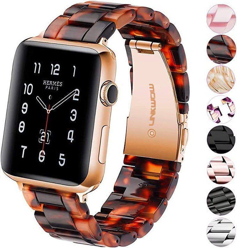 LINKWOW Compatible with Apple Watch Band 45Mm 42Mm 44Mm 49Mm 38Mm 40Mm 41Mm, Dressy Cute Resin Strap Bracelet Iphone Watch Band for Series Ultra/8/7/6/5/4/3/2/1/Se/Se2 Women Men LINKWOW Tortoiseshell 42/44/45/49mm