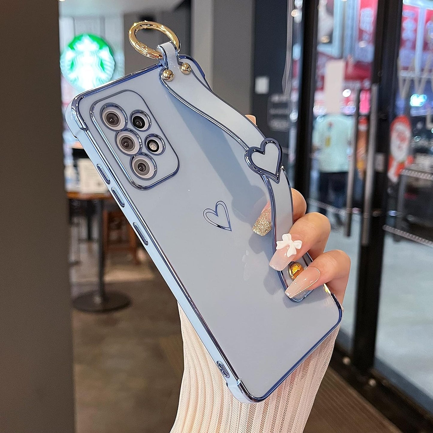 ZTOFERA Samsung Galaxy A53 5G Case with Kickstand,Luxury Cute Plating Edge Love Hearts Pattern Wrist Strap Finger Holder for Girls Women,Soft Shockproof Cover for Galaxy A53 6.5",Black ZTOFERA Blue