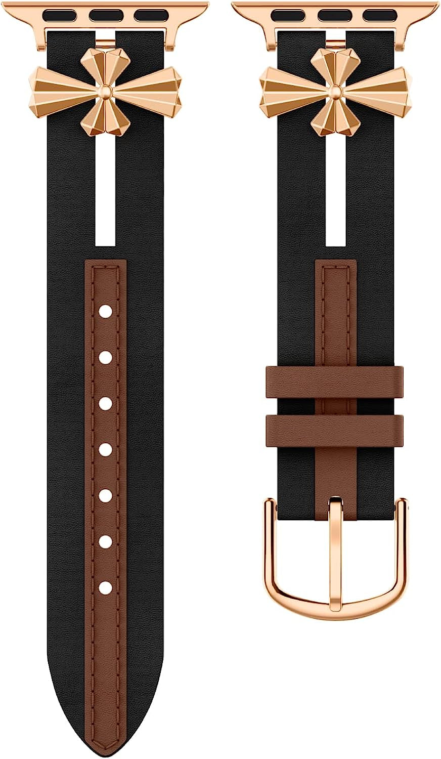 Missair Leather Band Compatible for Apple Watch Band 38Mm 40Mm 41Mm 42Mm 44Mm 45Mm 49Mm Women, Vintage 2-Tone Genuine Leather Wristband Replacement Strap for Iwatch Series 8 7 6 5 4 3 2 1 SE Ultra Missair Black 38/40/41mm