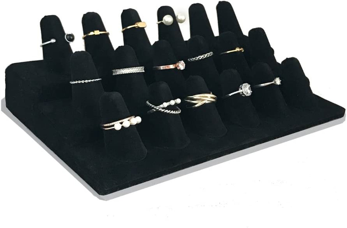 7TH VELVET 12 Fingers Ring Display Stands, Black Velvet 2 Step Ring Organizer, Showcase Display Drawer Ring Storage Jewelry Display Stands for Shows 7TH VELVET 18 Fingers