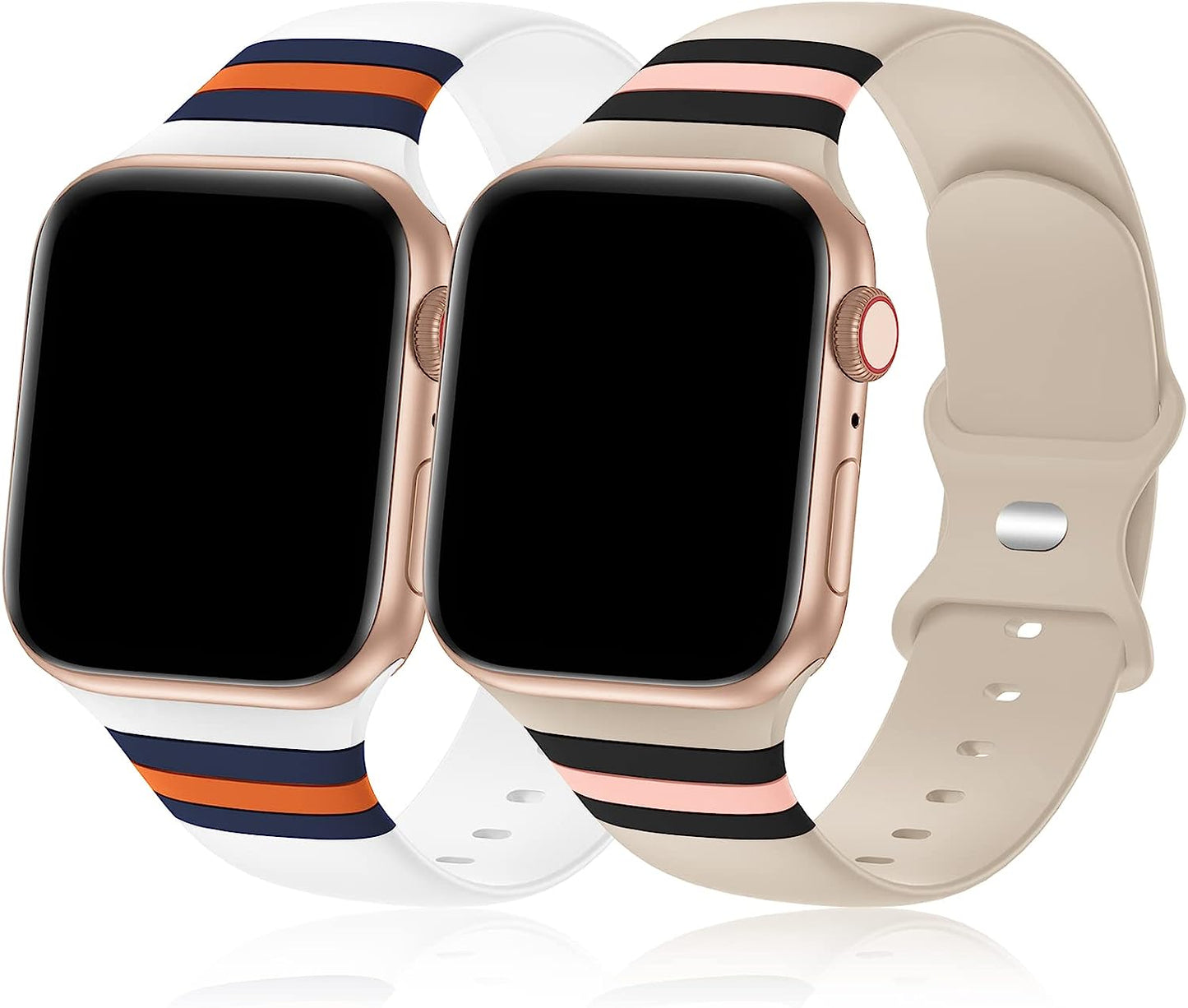 2 Pack Designer Bands Compatible with Apple Watch Band 38Mm 40Mm 44Mm 41Mm 42Mm 45Mm 49Mm Men Women, Soft Silicone Sport Strap Replacement Wristbands for Iwatch Bands Series Ultra SE 8 7 6 5 4 3 2 1 iWabcertoo Walnut/White 38mm/40mm/41mm