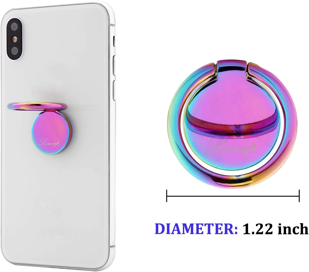 Lenoup Rainbow Cell Phone Ring Stand Holder,Purple Multicolor Ring Grip Kickstand,360 Rotation Metal Finger Ring for Almost All Phones,Pad lenoup