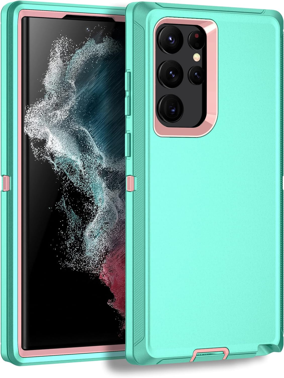 MXX Galaxy S22 Ultra Case - Heavy Duty Shockproof Rugged Bumper, Full Protection Dust Proof Cover, 6.8" (Pink/Light Blue) Mxx Accessories llc Aqua/Light Pink