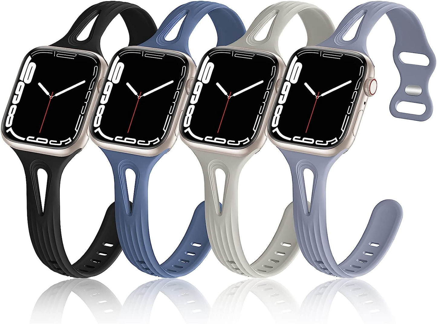 4 Pack Bands Compatible with Apple Watch Band 40Mm 38Mm 41Mm 42Mm 44Mm 45Mm for Women, Slim Thin Narrow Replacement Wristbands Soft Silicone Sport Strap for Iwatch Band Series 8 7 6 5 4 3 2 1 SE Hehighti Black/Alaskan Blue/Lavender Grey/Stone 42mm/44mm/45mm/49mm