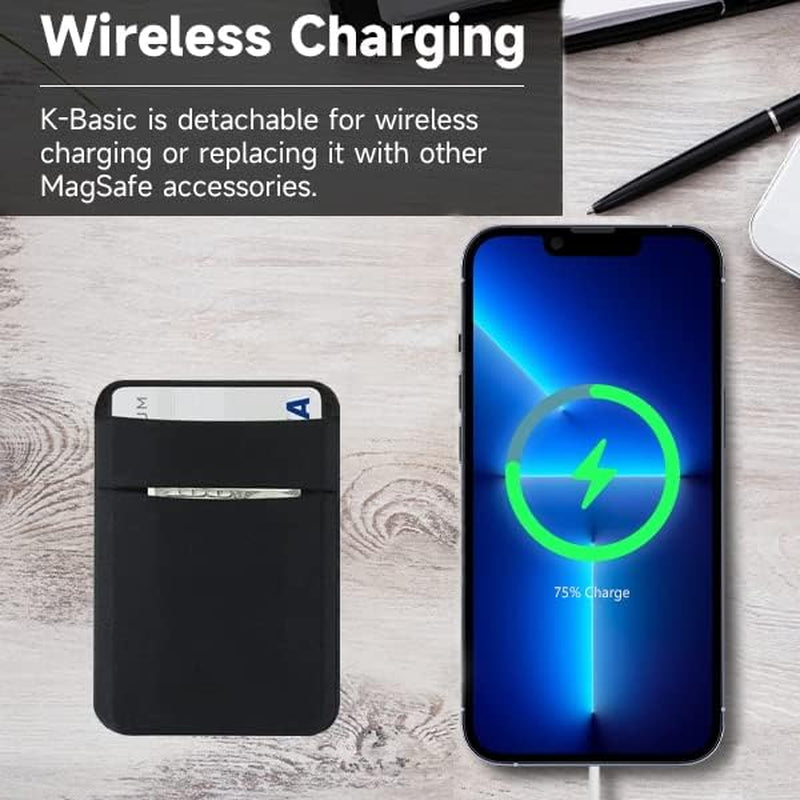 Magnetic Wallet Compatible with Magsafe, Lycra Phone Card Holder Double Layer Card Wallet Compatible with Iphone 14 Pro Max/14 Pro/14/13 Pro Max/13 Pro/13/12 Pro Max/12 Pro/12 (Dark Black) WUOJI