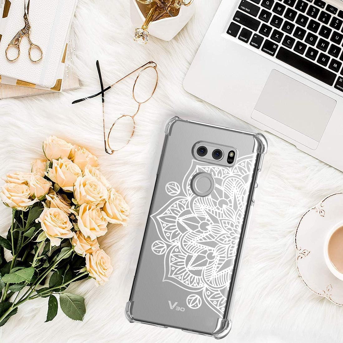 Gufuwo Flowers Clear Slim Designed for LG V30 Case, Shock-Absorption Floral Flexible Soft TPU Protective Case Cover for LG V30,For LG V30S,For LG V30 Plus,For LG V35,For LG V35 Thinq (Mandala) Gufuwo